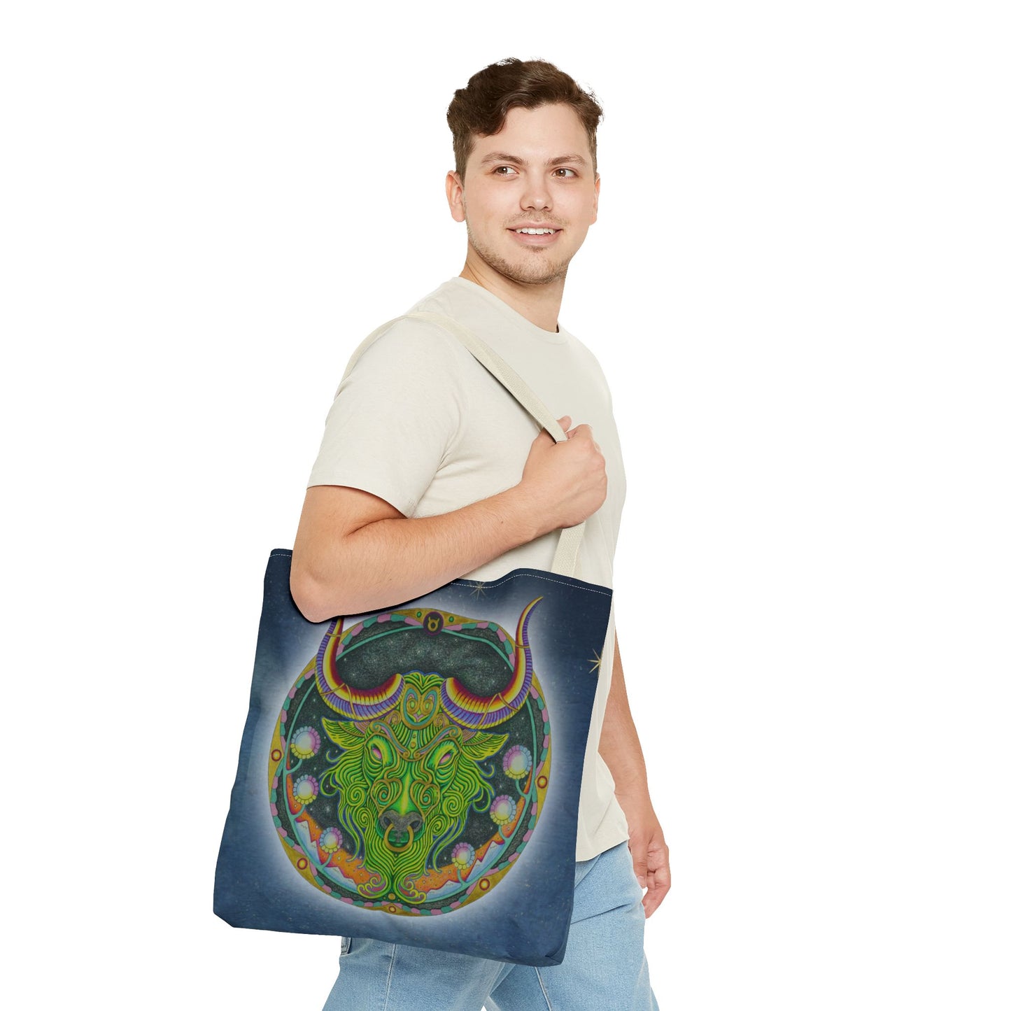 Taurus Zodiac Tote Bag - Hand-Drawn Celestial Design (Non-AI)