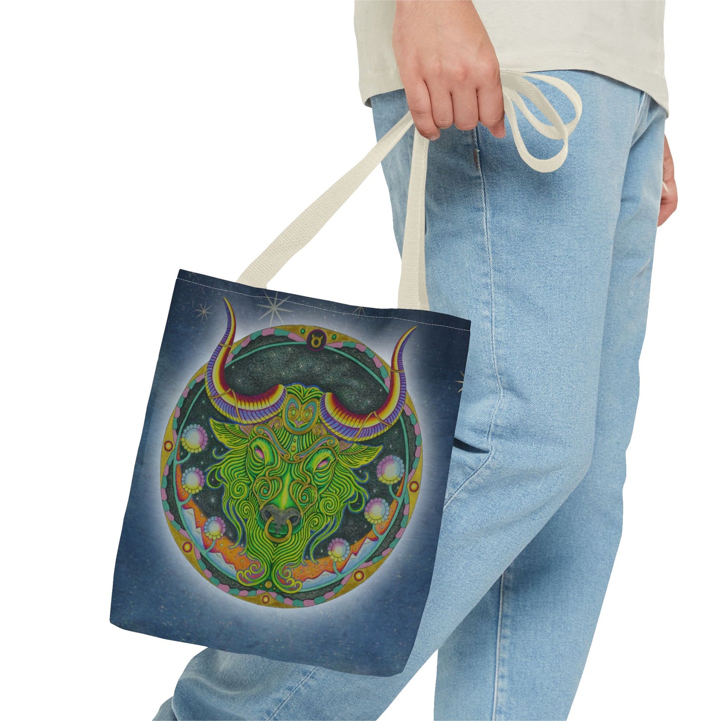 Taurus Zodiac Tote Bag - Hand-Drawn Celestial Design (Non-AI)