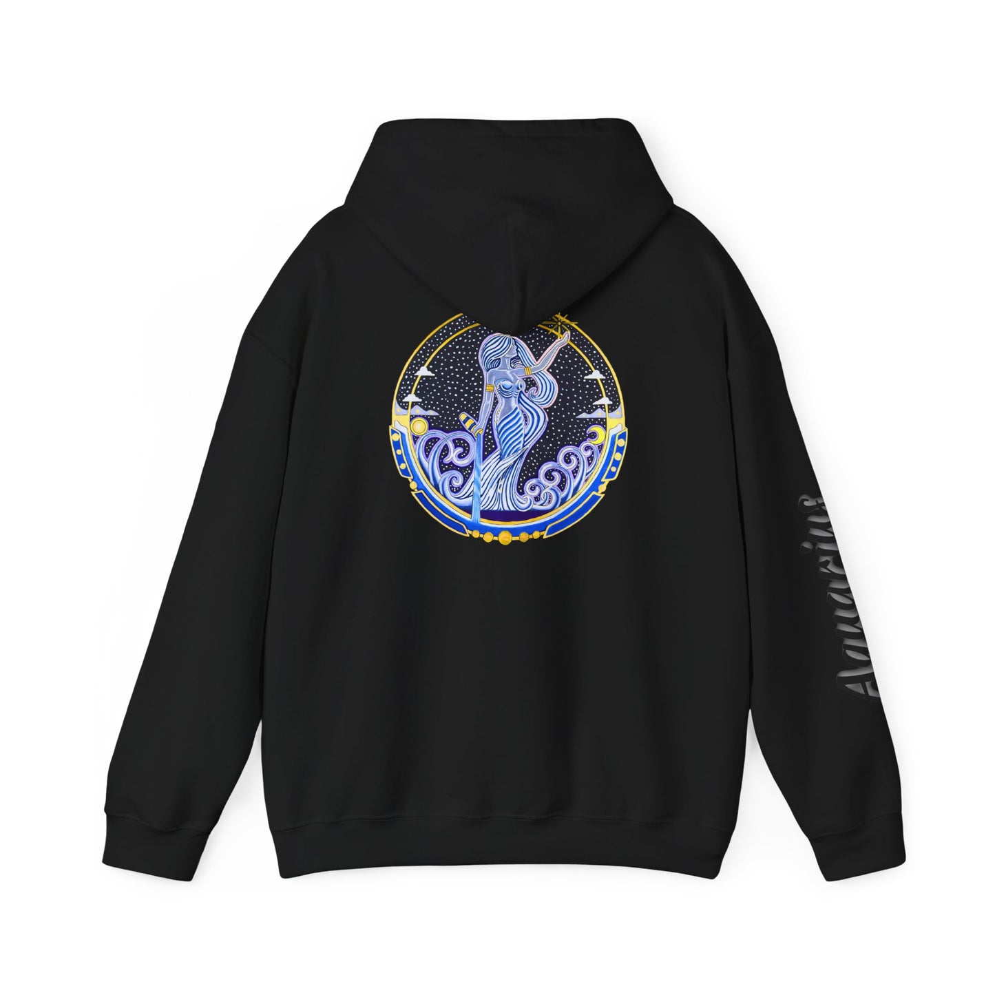 Aquarius Zodiac Hoodie – Hand-Drawn Celestial Design (Non-AI)