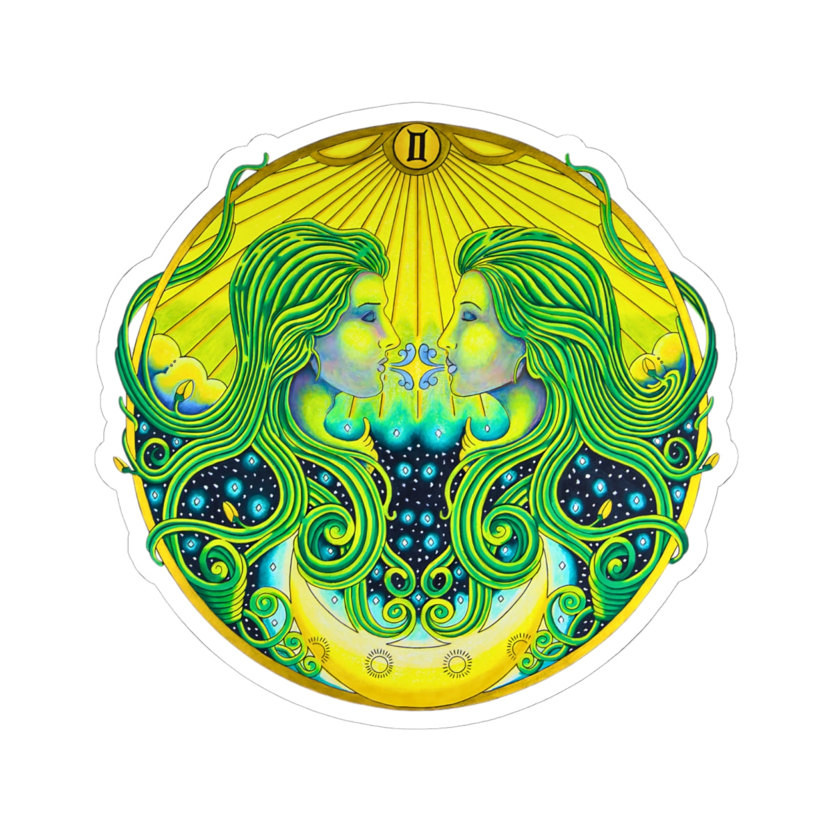 Gemini Kiss-Cut Sticker - Hand-Drawn Celestial Design (Non-AI)