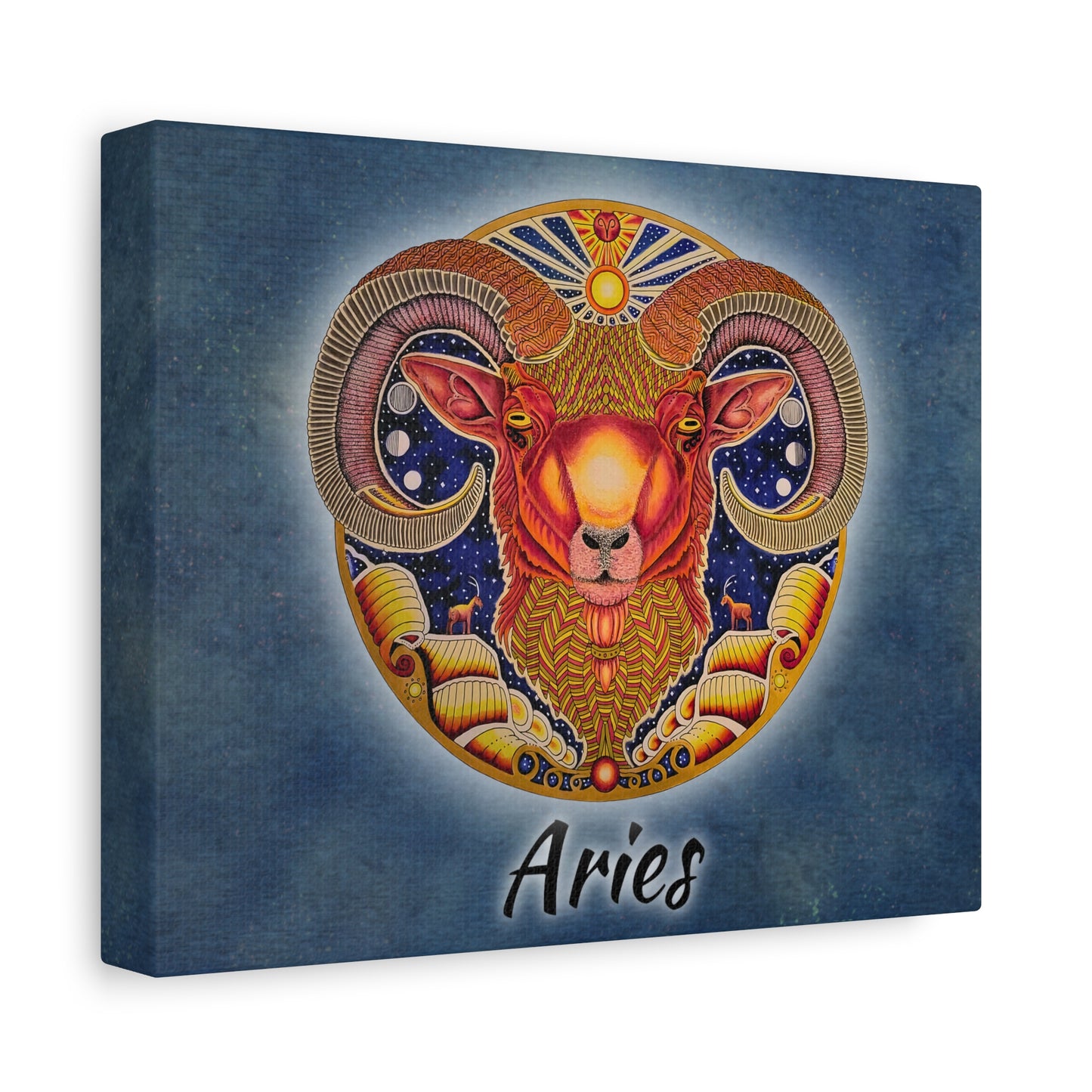 Aries Zodiac Canvas Wall Art - Hand-Drawn Celestial Design (Non-AI)