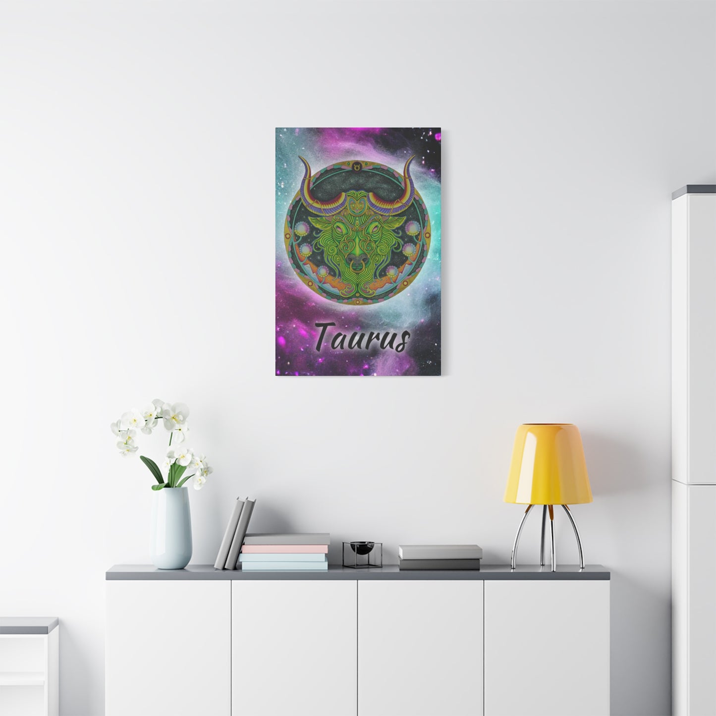 Taurus Zodiac Canvas Wall Art - Hand-Drawn Celestial Design (Non-AI)