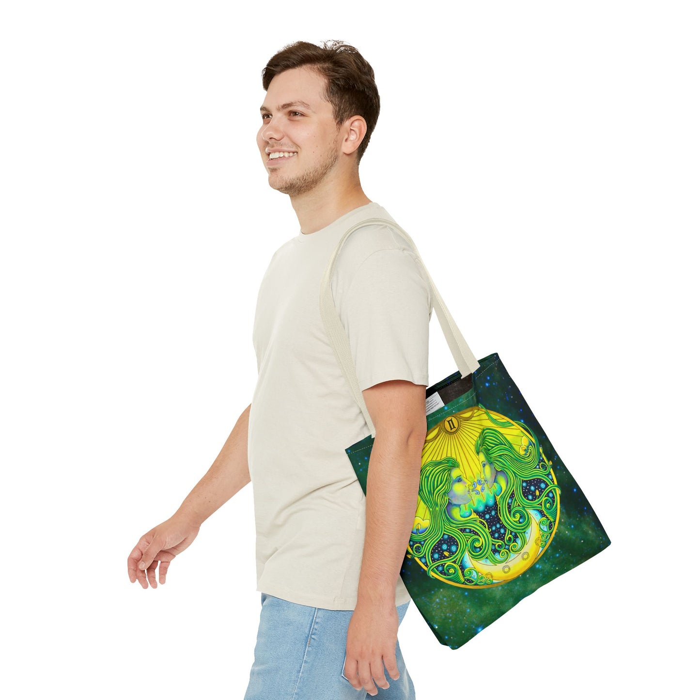 Gemini Zodiac Tote Bag - Hand-Drawn Celestial Design (Non-AI)