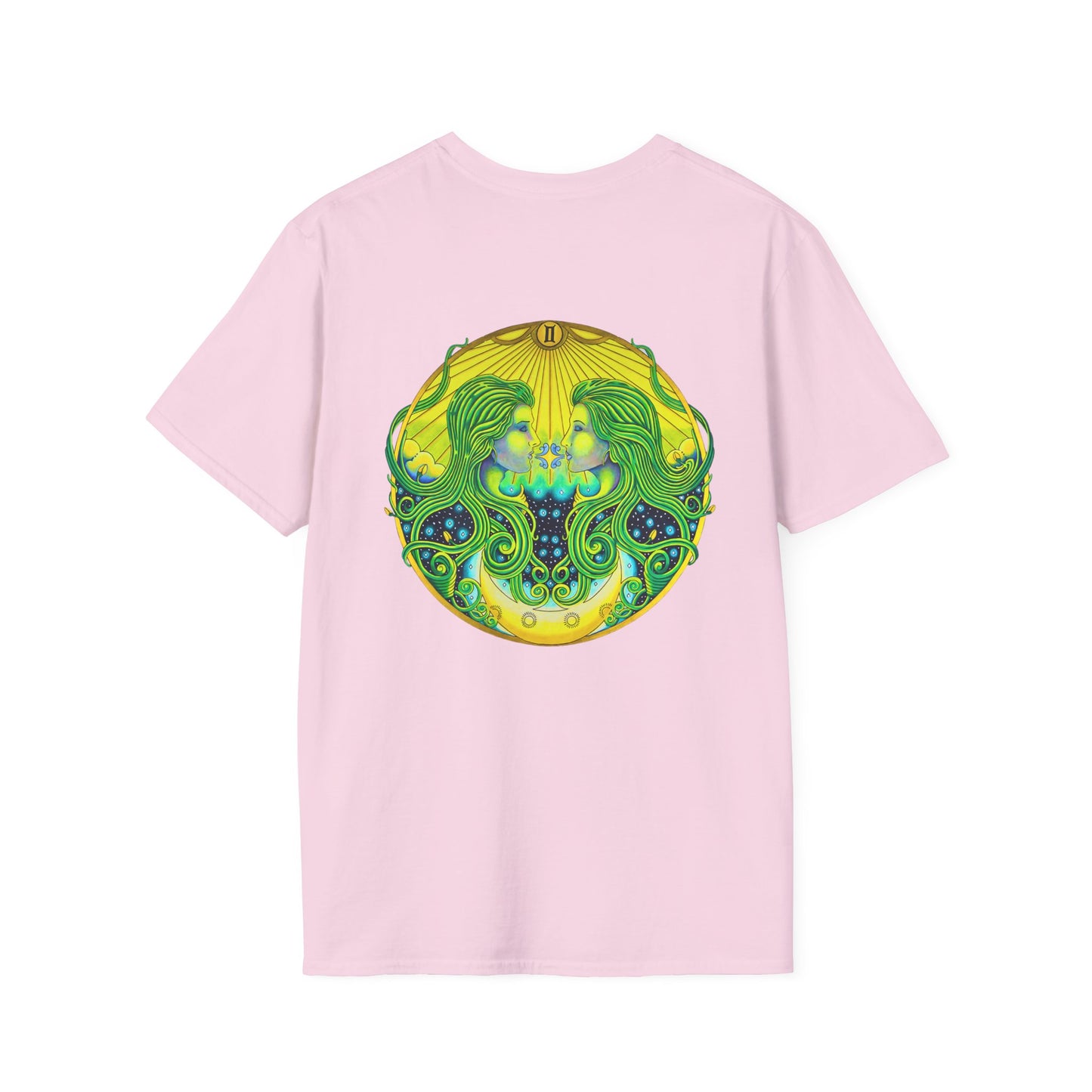 Gemini Zodiac Softstyle T-Shirt - Hand-Drawn Celestial Design (Non-AI)