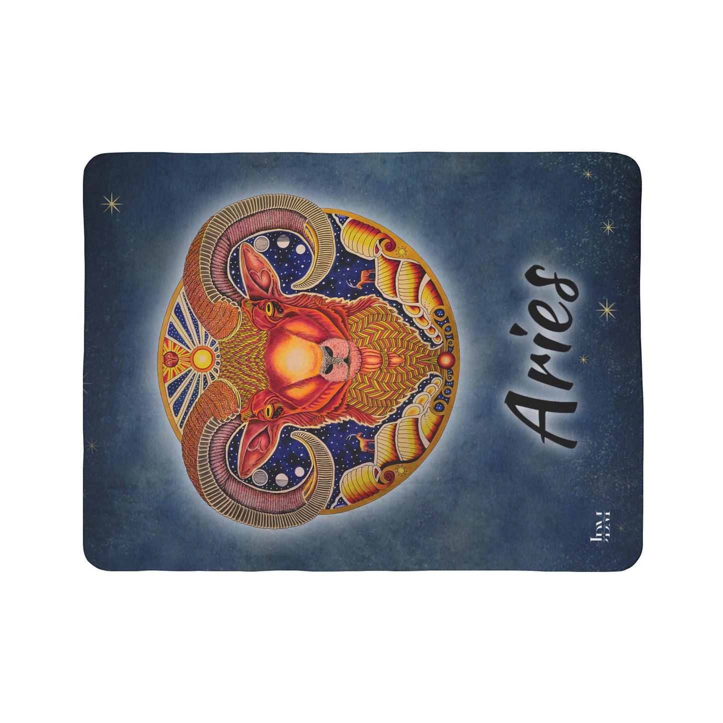 Aries Zodiac Fleece Sherpa Blanket - Hand-Drawn Celestial Design (Non-AI)