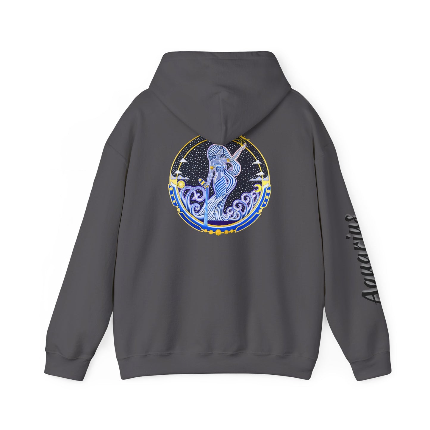 Aquarius Zodiac Hoodie – Hand-Drawn Celestial Design (Non-AI)