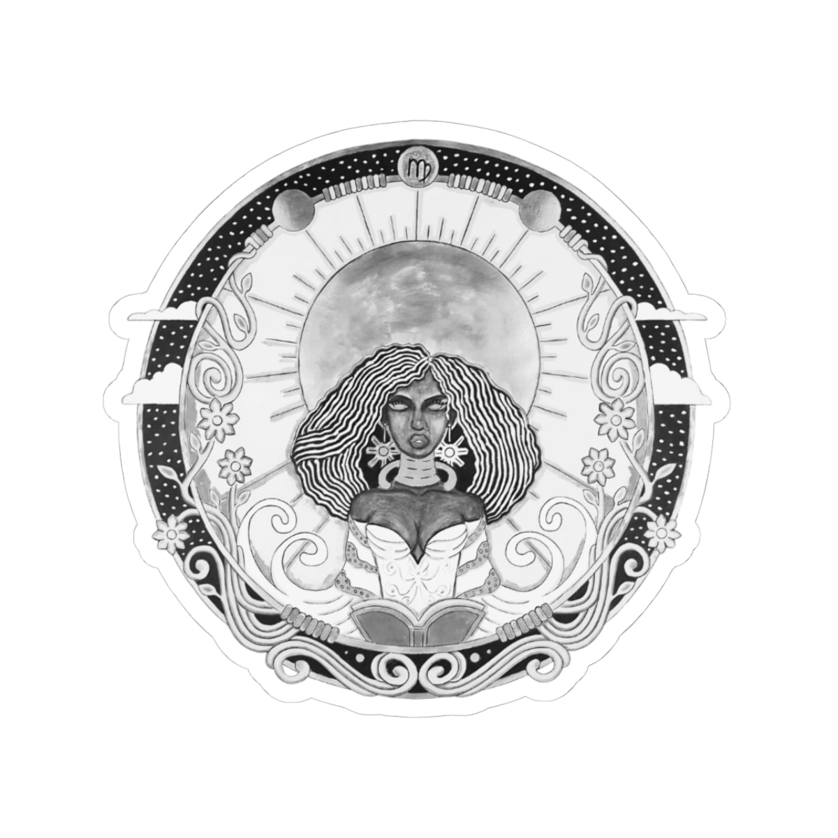 Virgo Kiss-Cut Sticker - Hand-Drawn Celestial Design (Non-AI) Universal
