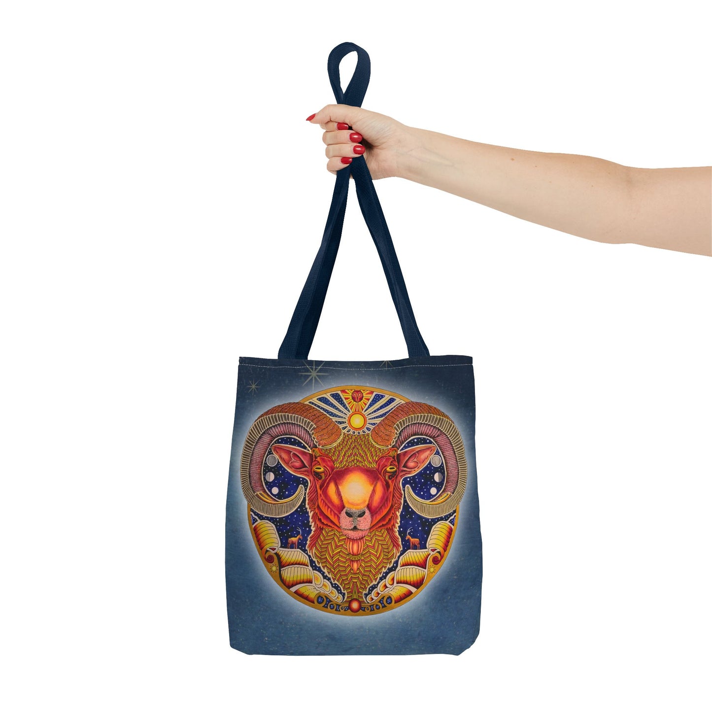 Aries Zodiac Tote Bag - Hand-Drawn Celestial Design (Non-AI)