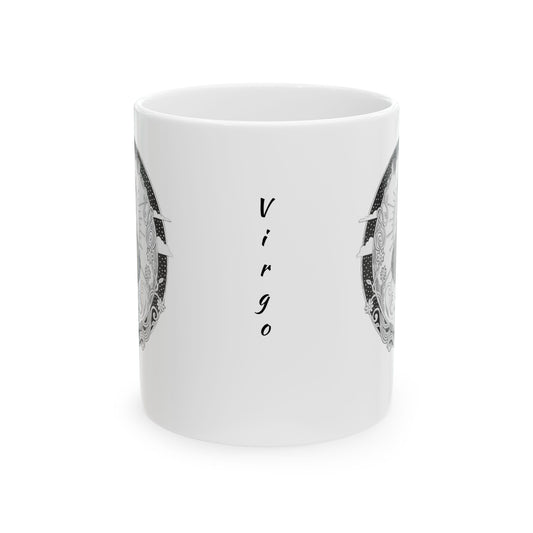 Virgo Zodiac Mug – Hand-Drawn Celestial Design (Non-AI) Universal