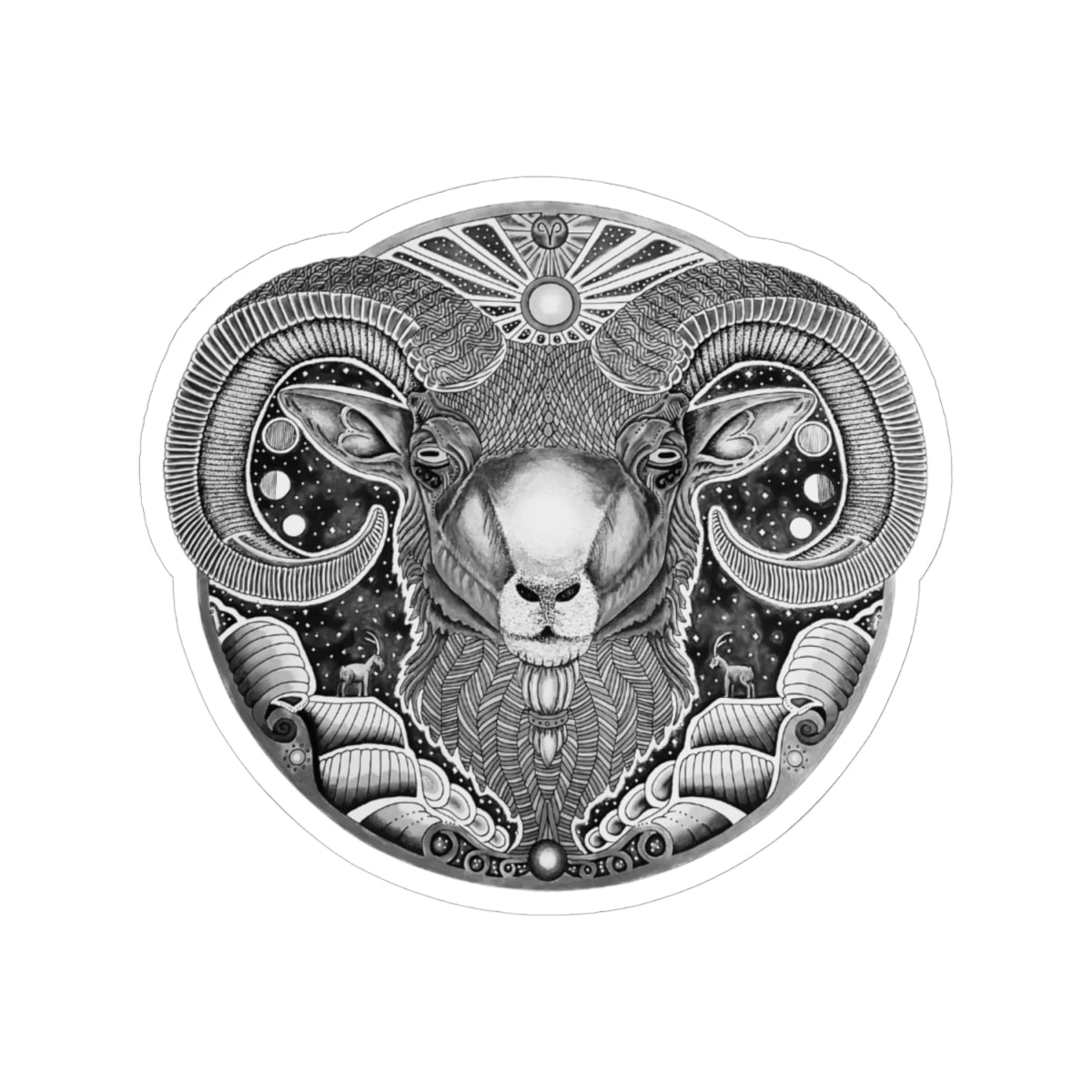 Aries Zodiac Kiss-Cut Sticker - Hand-Drawn Celestial Design (Non-AI) Universal