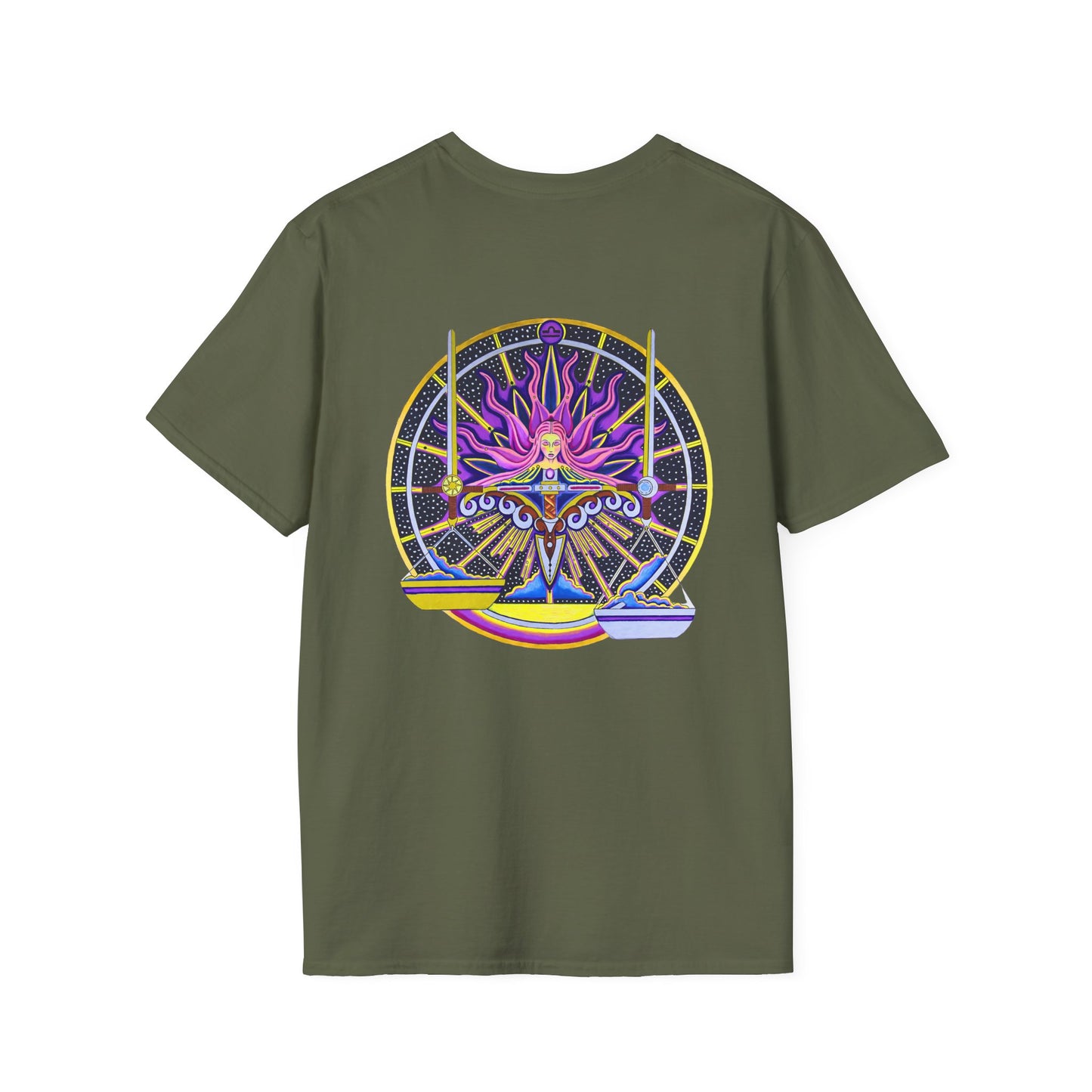 Libra Zodiac Crew Neck T-Shirt – Hand-Drawn Celestial Design (Non-AI)