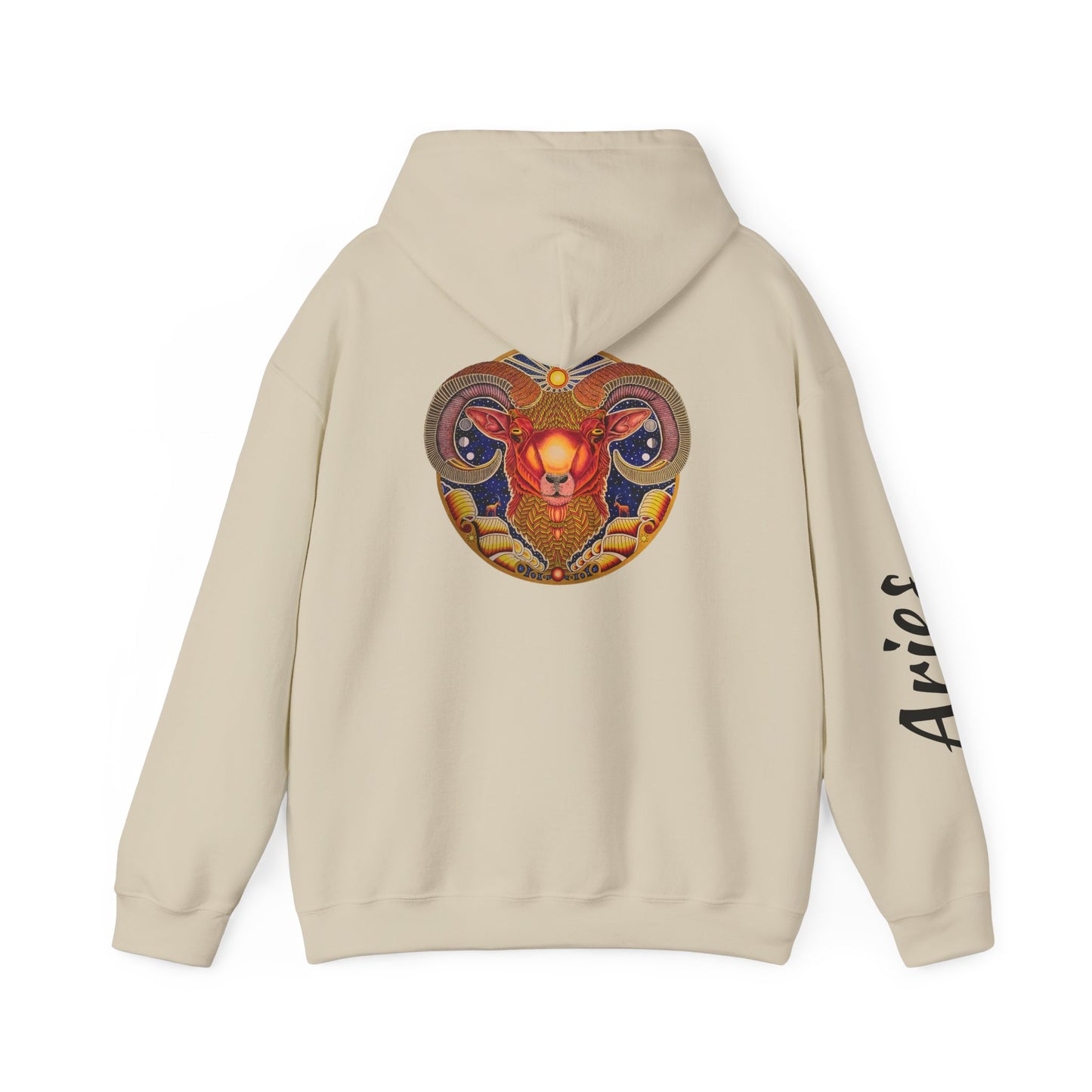 Aries Zodiac Hoodie - Hand-Drawn Celestial Design (Non-AI)