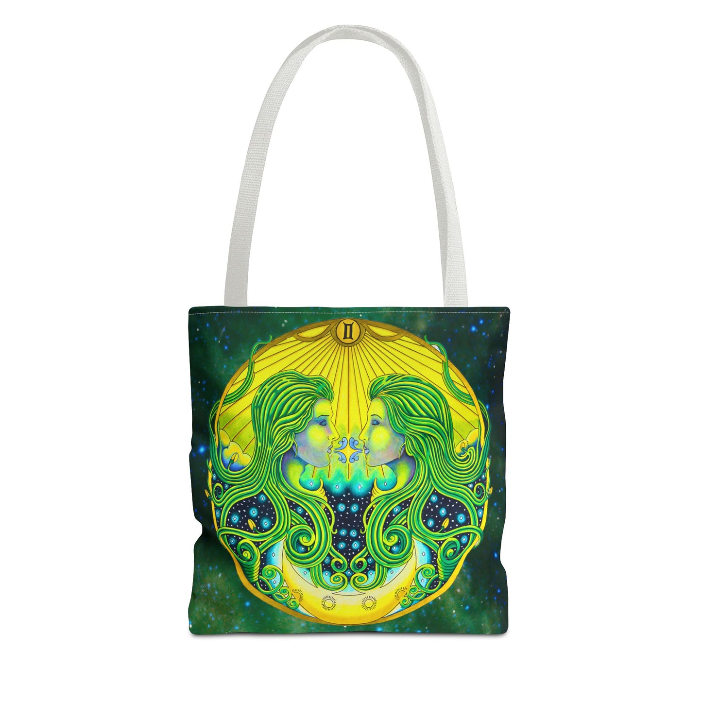 Gemini Zodiac Tote Bag - Hand-Drawn Celestial Design (Non-AI)