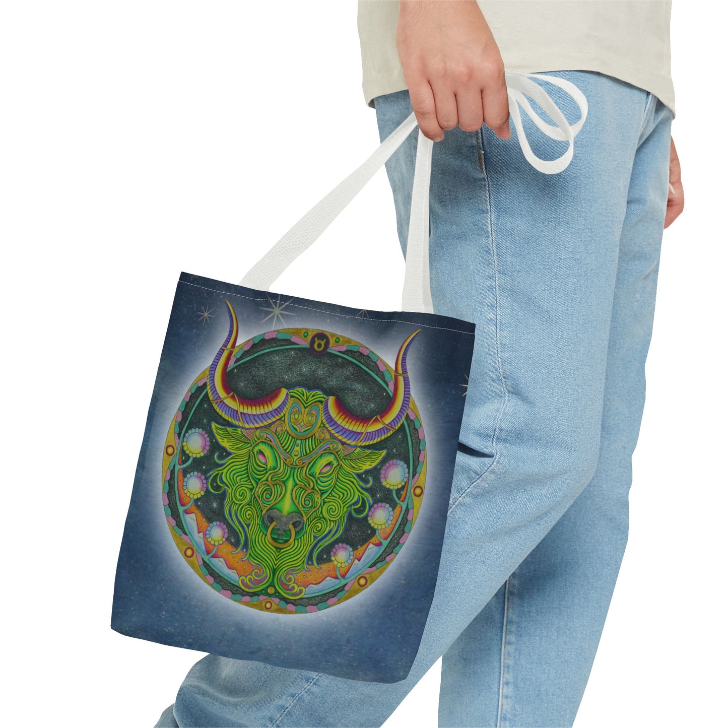 Taurus Zodiac Tote Bag - Hand-Drawn Celestial Design (Non-AI)