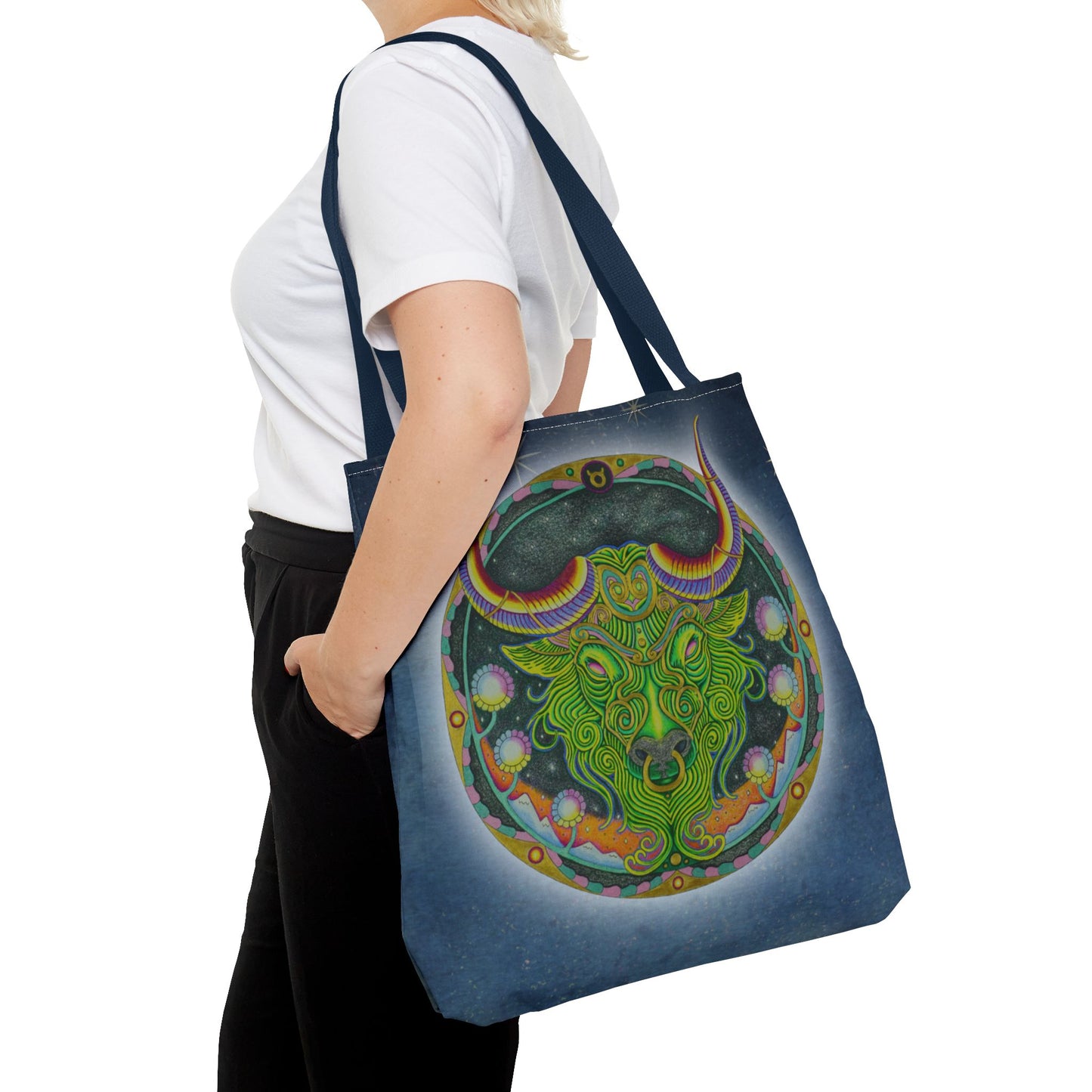 Taurus Zodiac Tote Bag - Hand-Drawn Celestial Design (Non-AI)