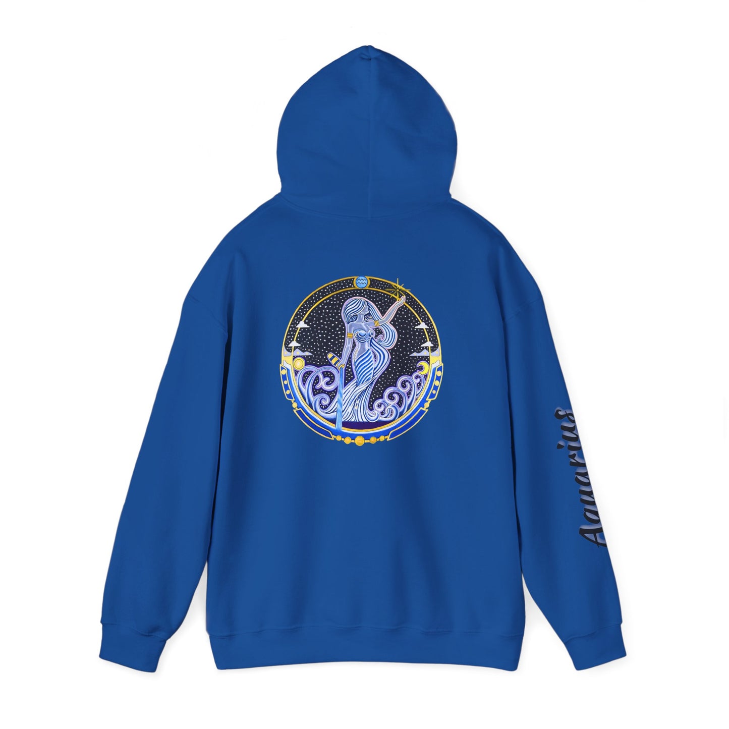 Aquarius Zodiac Hoodie – Hand-Drawn Celestial Design (Non-AI)