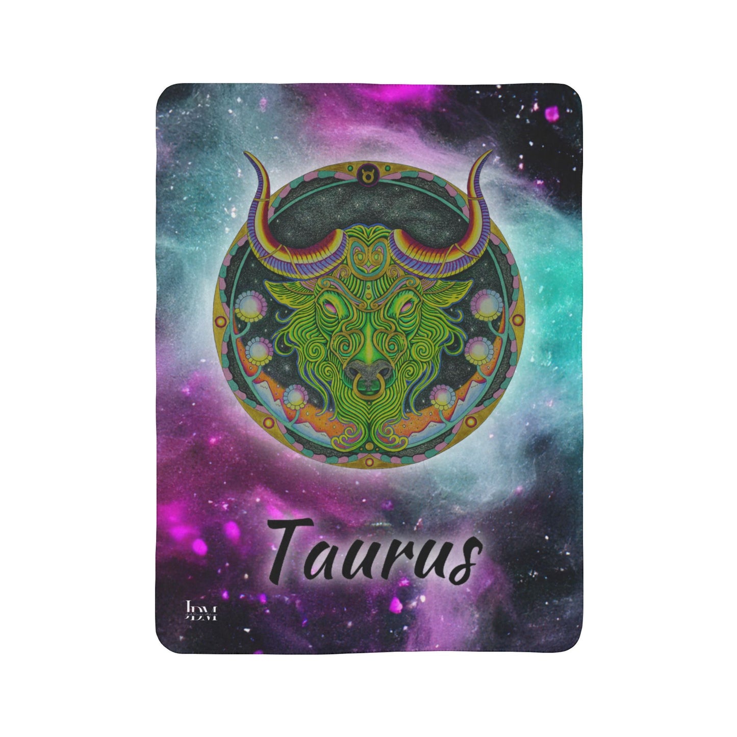 Taurus Zodiac Fleece Sherpa Blanket - Hand-Drawn Celestial Design (Non-AI)