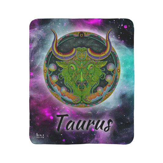 Taurus Zodiac Fleece Sherpa Blanket - Hand-Drawn Celestial Design (Non-AI)