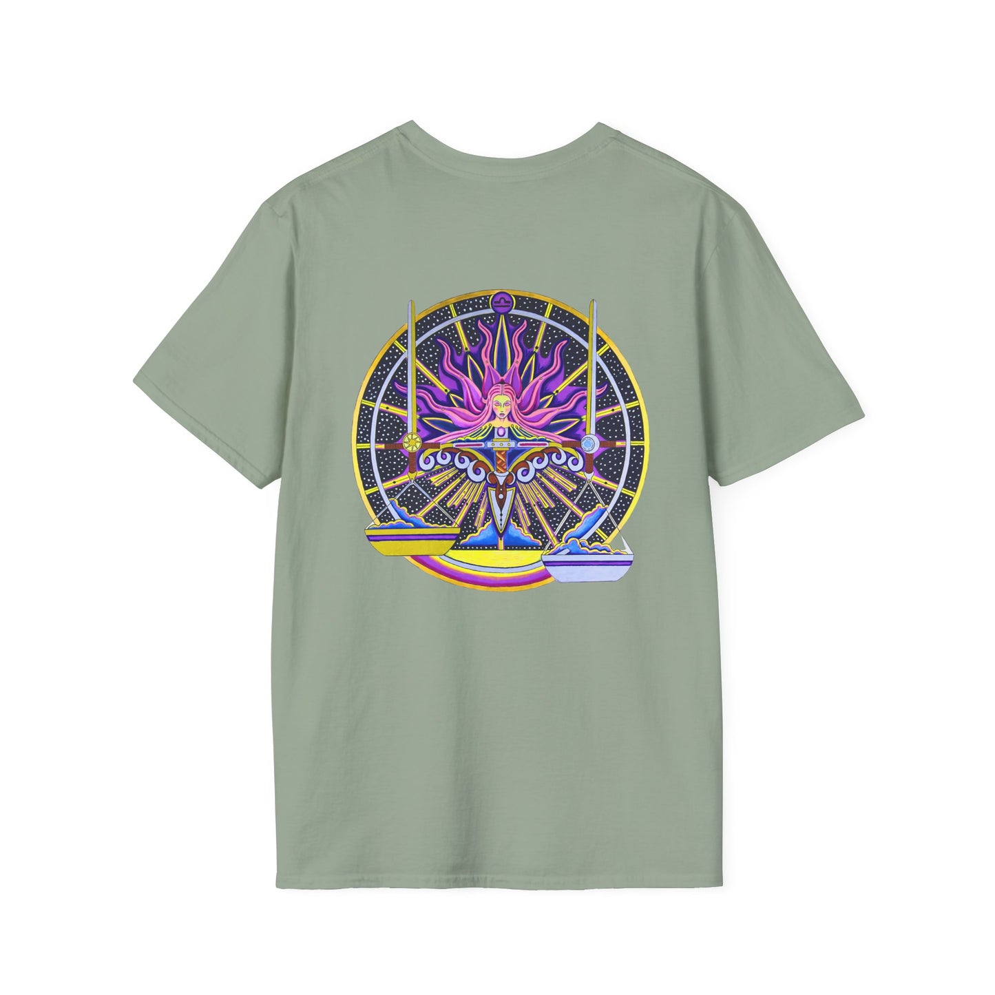 Libra Zodiac Crew Neck T-Shirt – Hand-Drawn Celestial Design (Non-AI)
