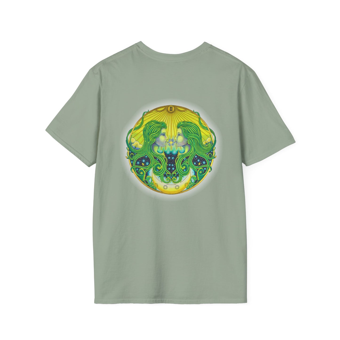 Gemini Zodiac Softstyle T-Shirt - Hand-Drawn Celestial Design (Non-AI)