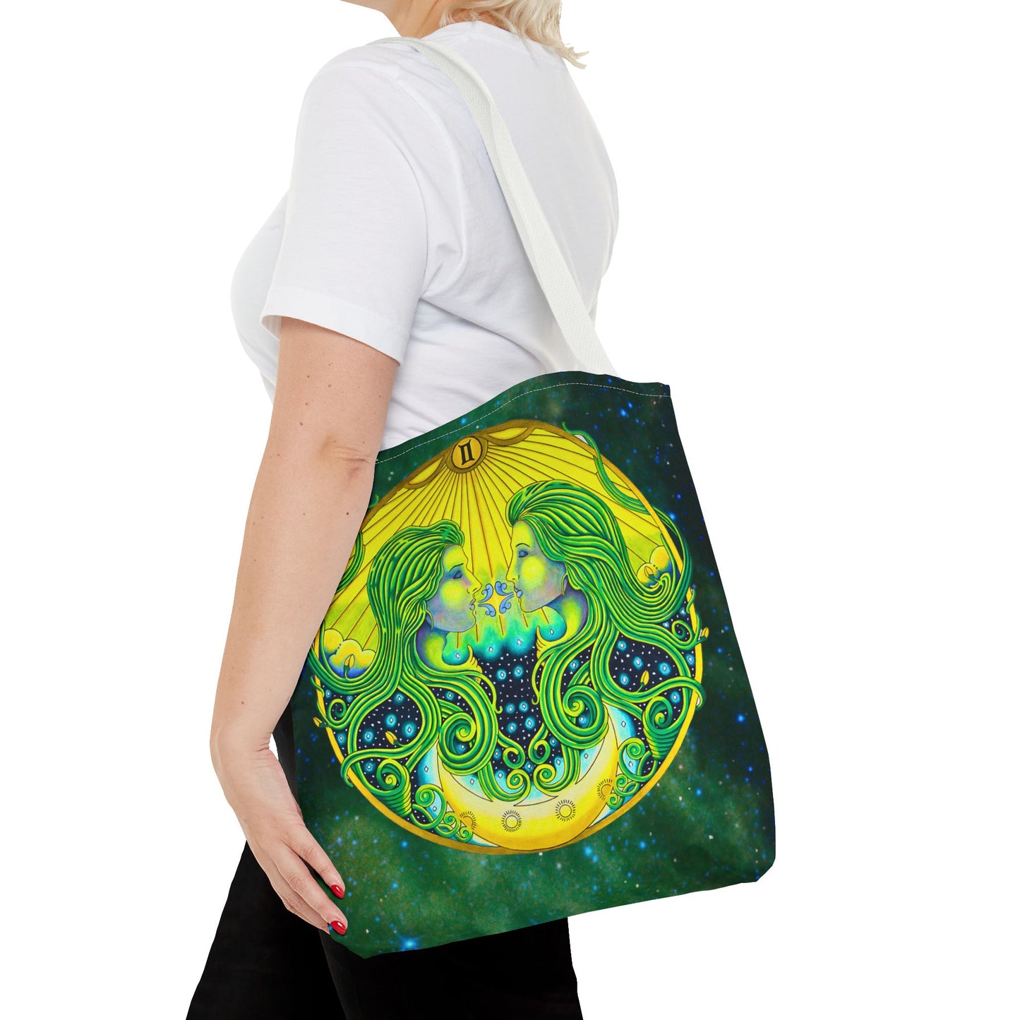 Gemini Zodiac Tote Bag - Hand-Drawn Celestial Design (Non-AI)