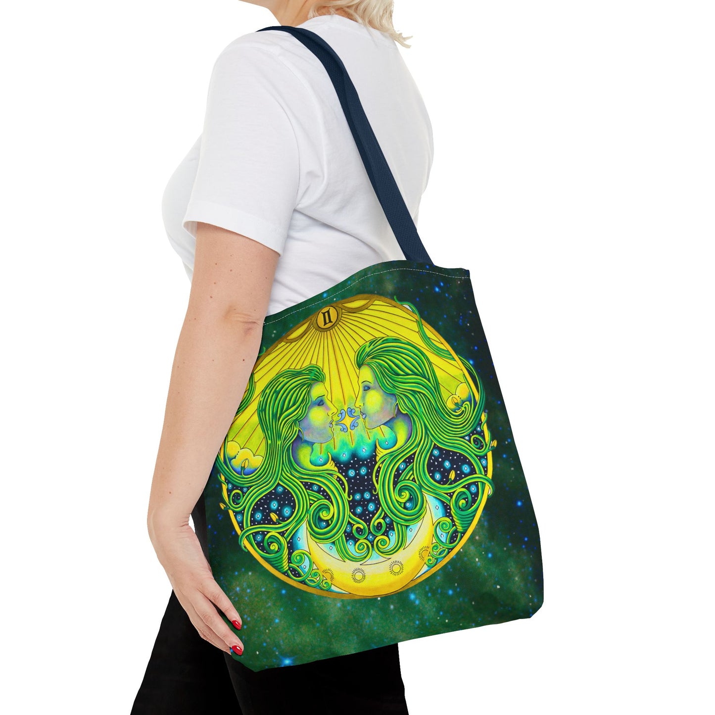 Gemini Zodiac Tote Bag - Hand-Drawn Celestial Design (Non-AI)