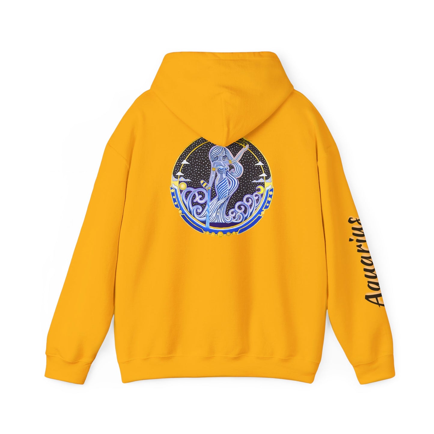 Aquarius Zodiac Hoodie – Hand-Drawn Celestial Design (Non-AI)