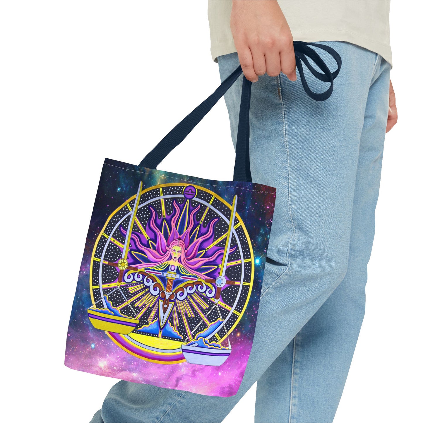 Libra Zodiac Tote Bag - Hand-Drawn Celestial Design (Non-AI)