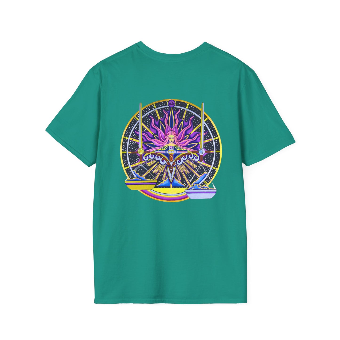 Libra Zodiac Crew Neck T-Shirt – Hand-Drawn Celestial Design (Non-AI)