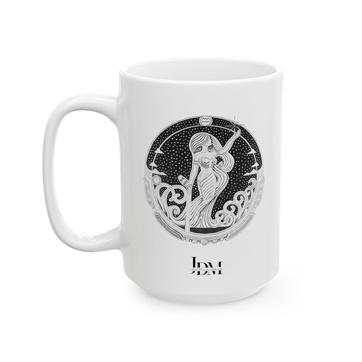 Aquarius Zodiac Mug – Hand-Drawn Celestial Design (Non-AI) Universal