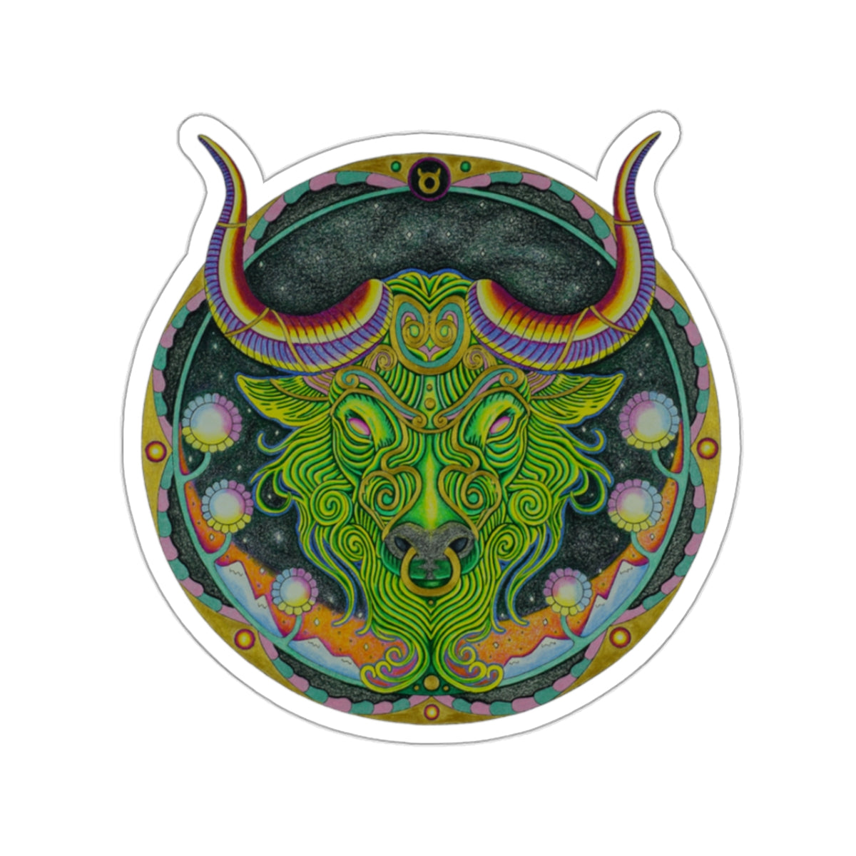 Taurus Zodiac Kiss-Cut Sticker - Hand-Drawn Celestial Design (Non-AI)