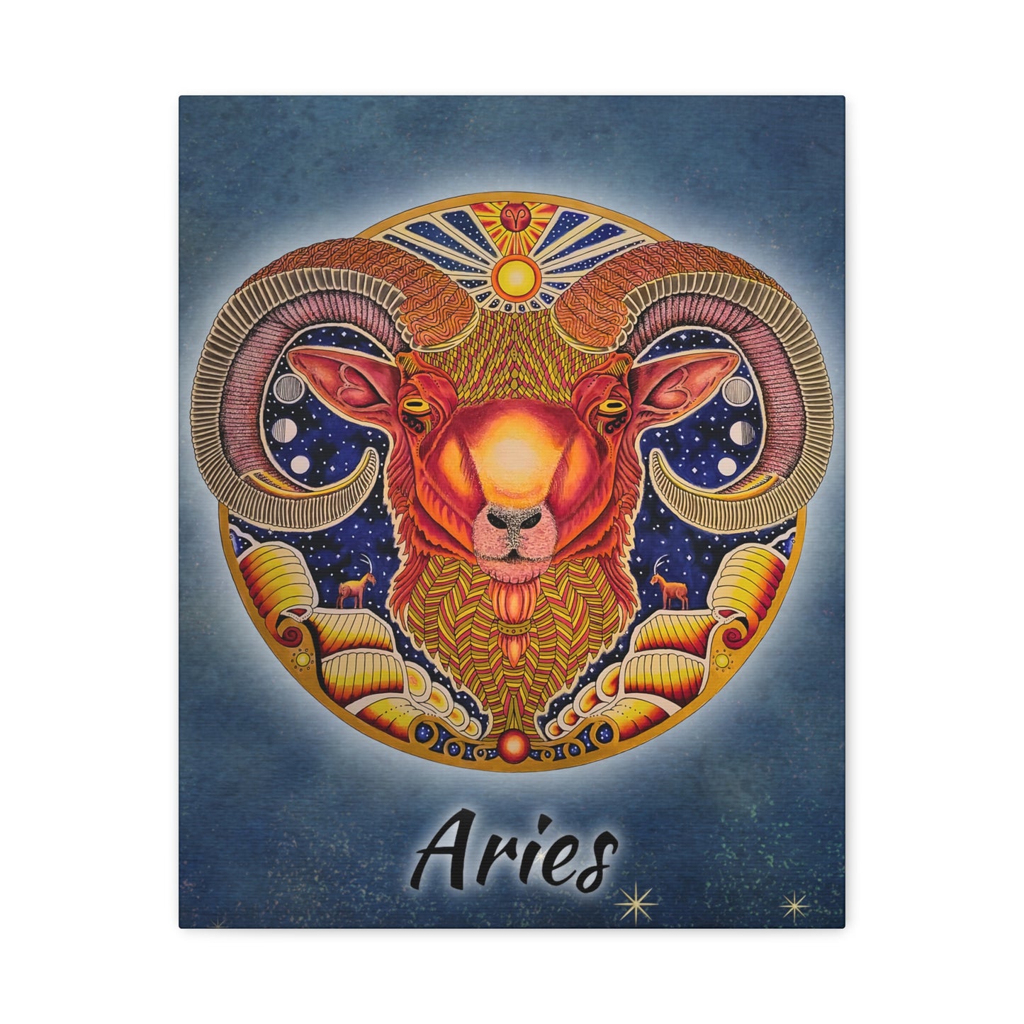 Aries Zodiac Canvas Wall Art - Hand-Drawn Celestial Design (Non-AI)