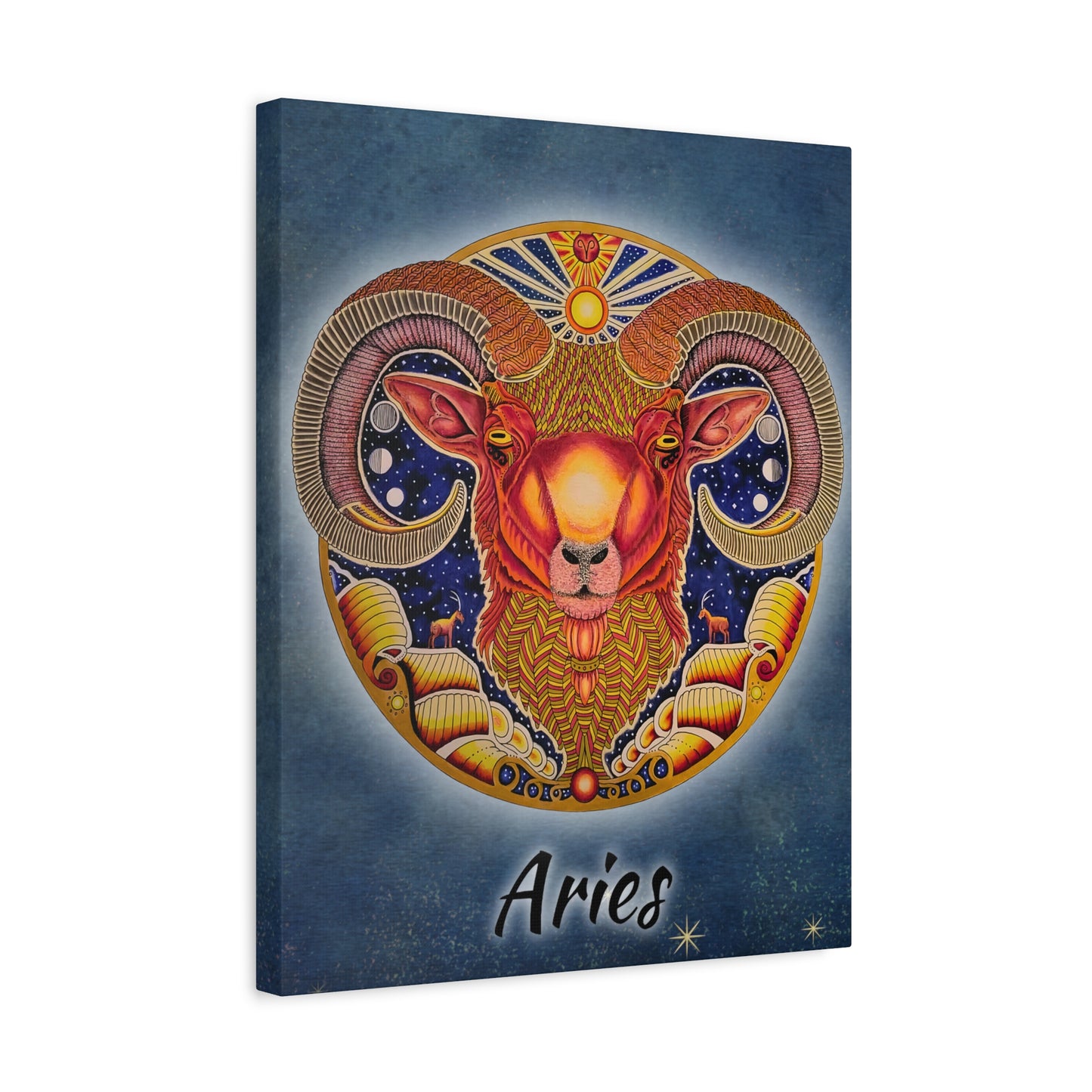 Aries Zodiac Canvas Wall Art - Hand-Drawn Celestial Design (Non-AI)