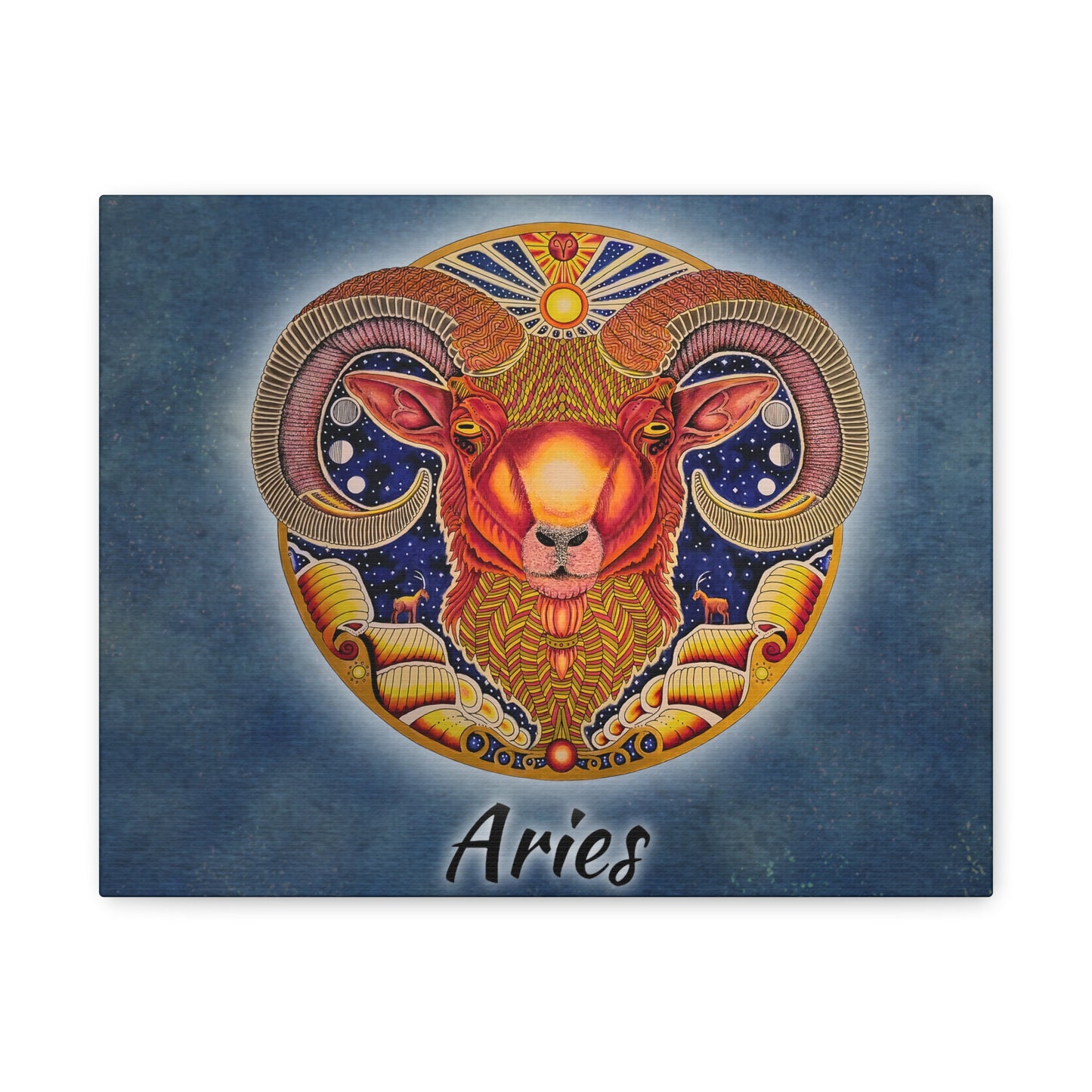 Aries Zodiac Canvas Wall Art - Hand-Drawn Celestial Design (Non-AI)