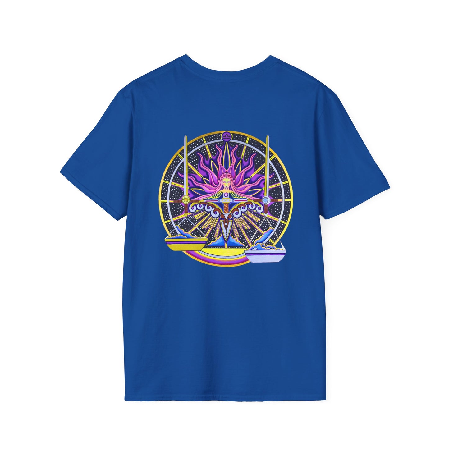 Libra Zodiac Crew Neck T-Shirt – Hand-Drawn Celestial Design (Non-AI)