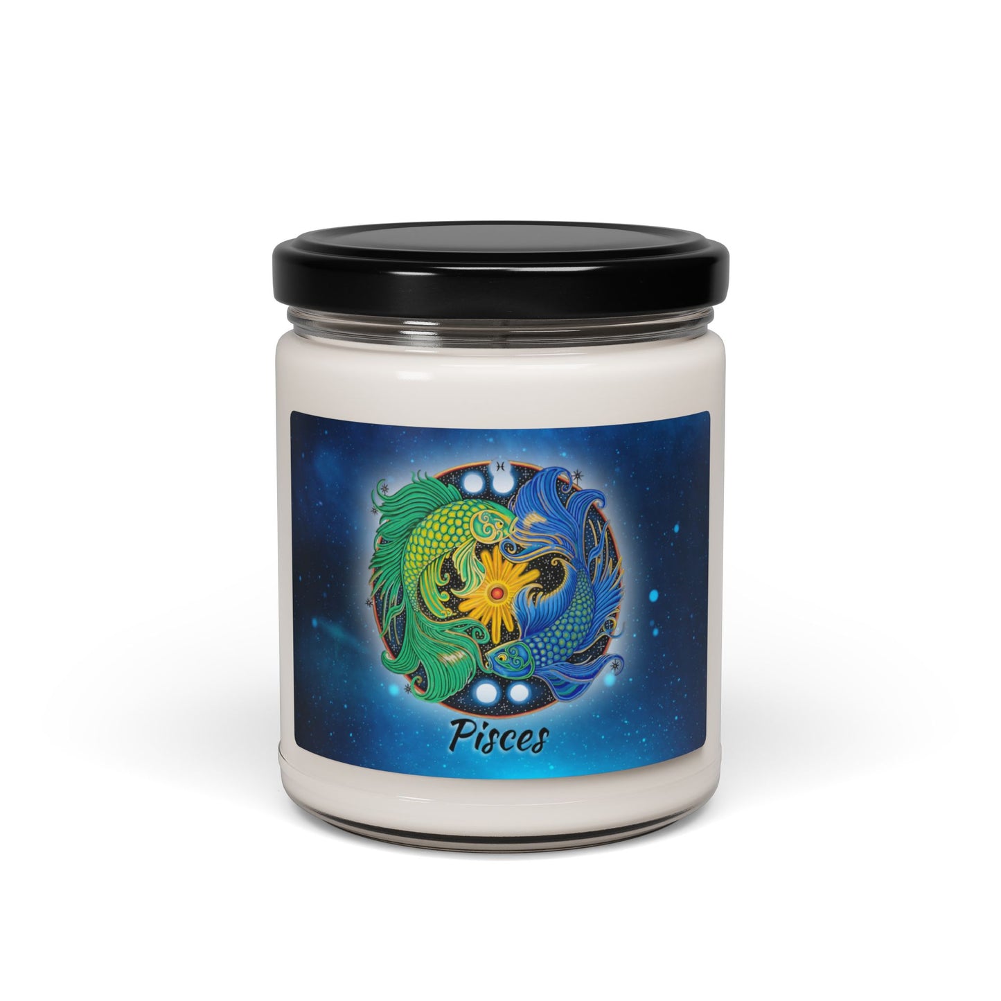 Pisces Zodiac Soy Candle 9oz - Hand-Drawn Celestial Design (Non-AI)