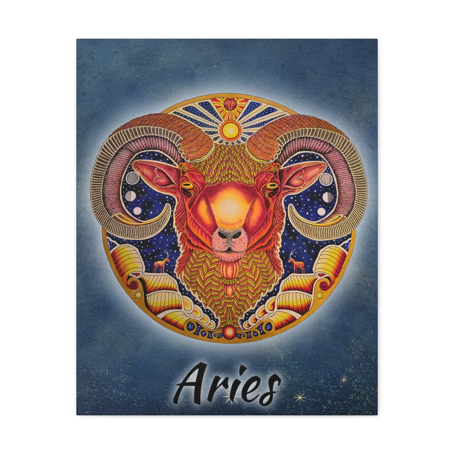 Aries Zodiac Canvas Wall Art - Hand-Drawn Celestial Design (Non-AI)