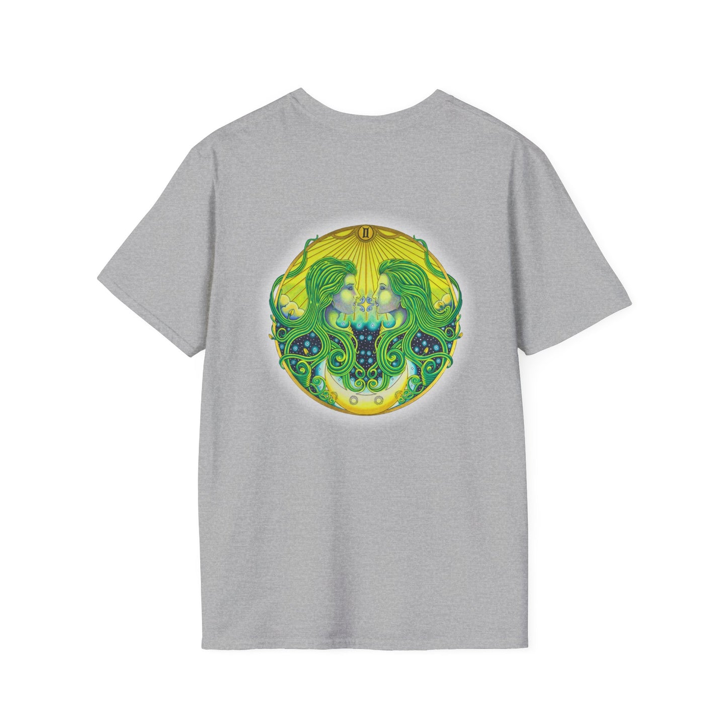 Gemini Zodiac Softstyle T-Shirt - Hand-Drawn Celestial Design (Non-AI)