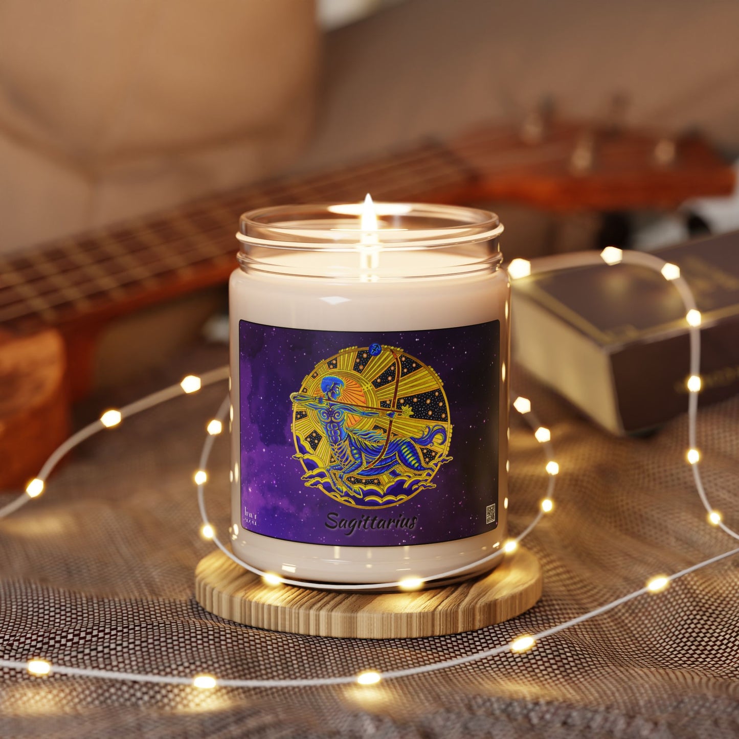 Sagittarius Zodiac Soy Candle – Hand-Drawn Celestial Design (Non-AI)