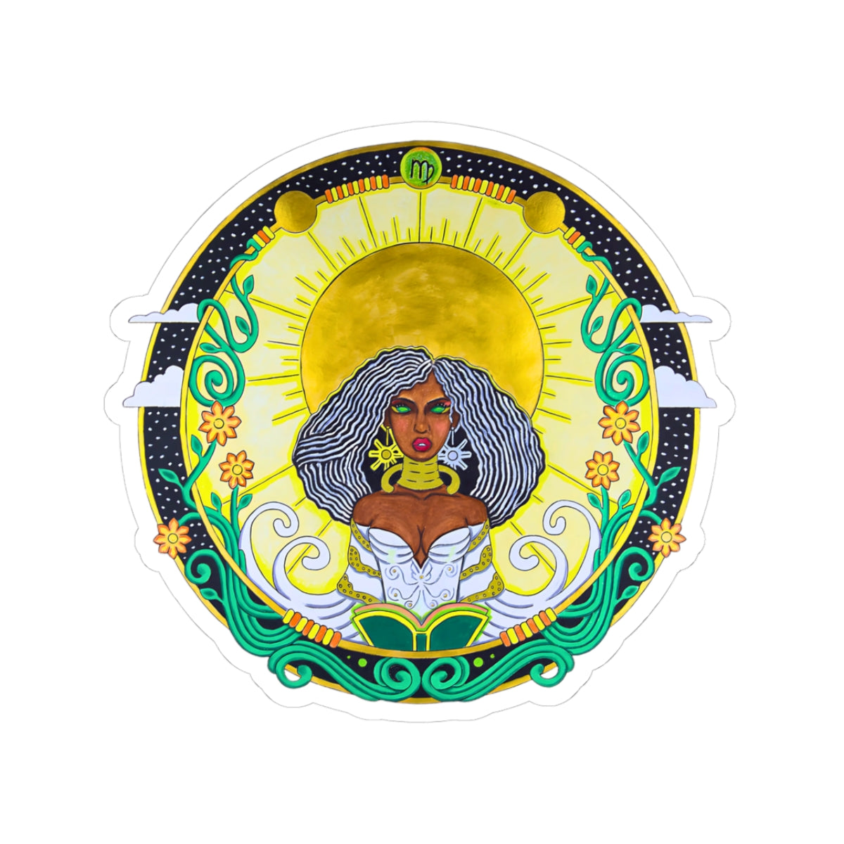 Virgo Kiss-Cut Sticker - Hand-Drawn Celestial Design (Non-AI)