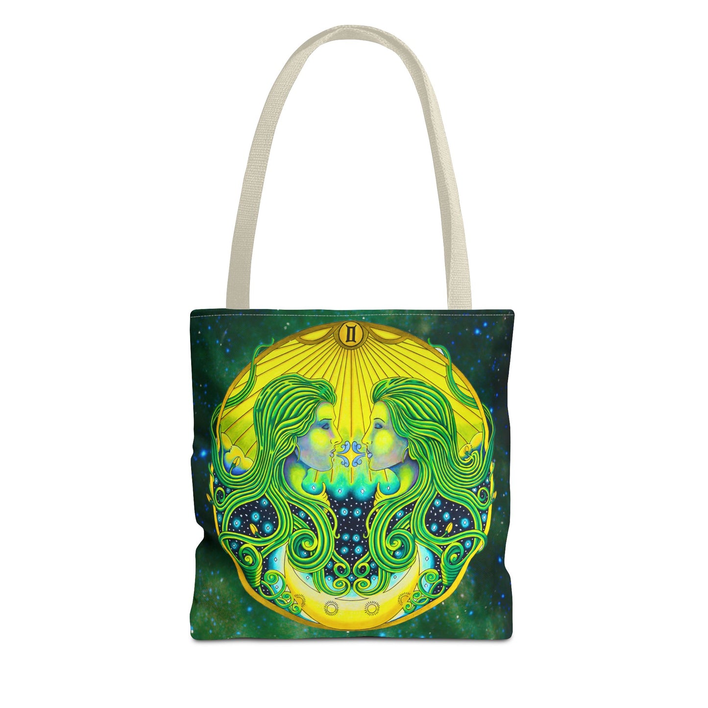 Gemini Zodiac Tote Bag - Hand-Drawn Celestial Design (Non-AI)