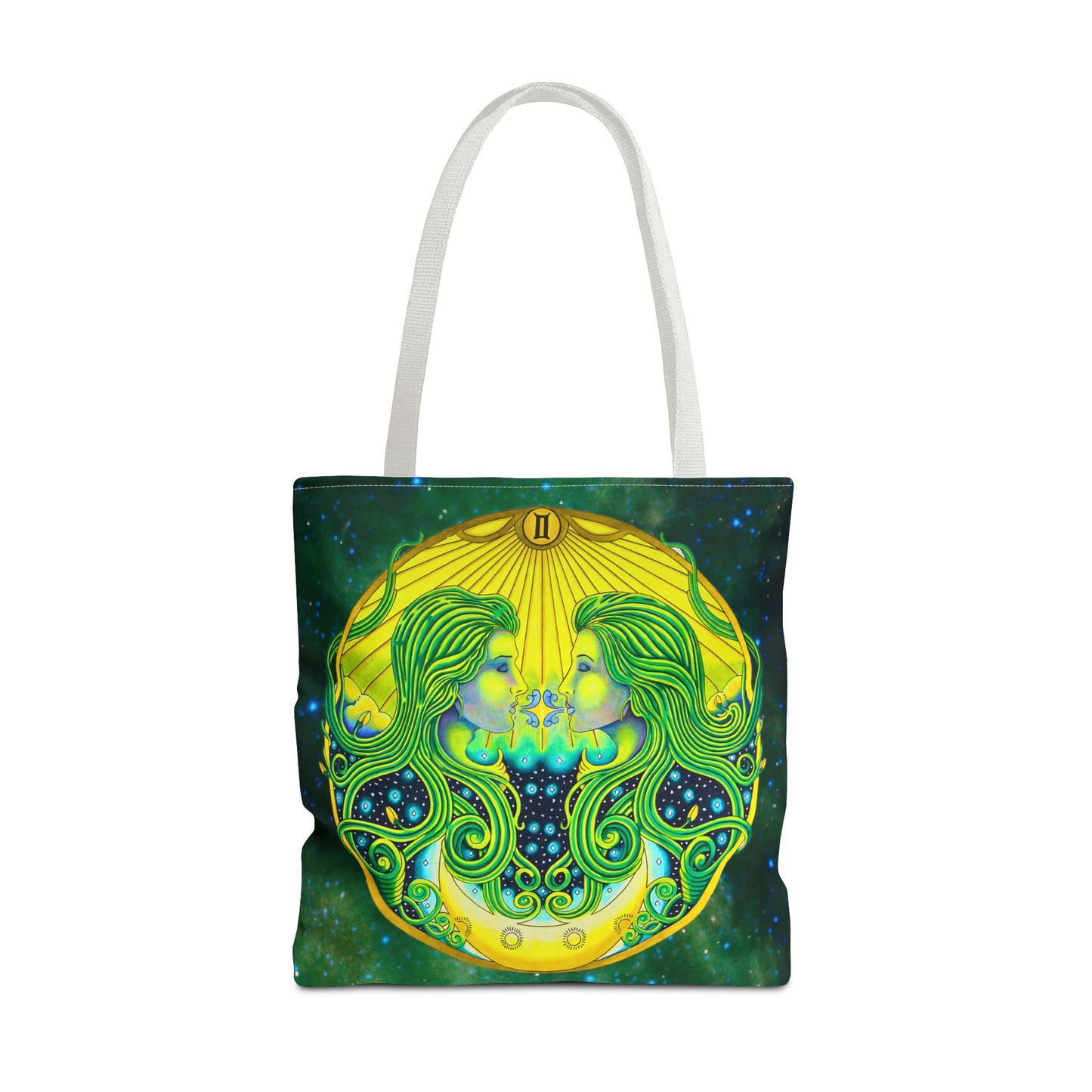 Gemini Zodiac Tote Bag - Hand-Drawn Celestial Design (Non-AI)