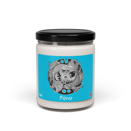 Hand-Drawn Pisces Zodiac Soy Candle | Astrology Horoscope | Celestial Scented Vegan Candle | Fire Sign Birthday Gift | Non-AI Original Art | Universal Decor