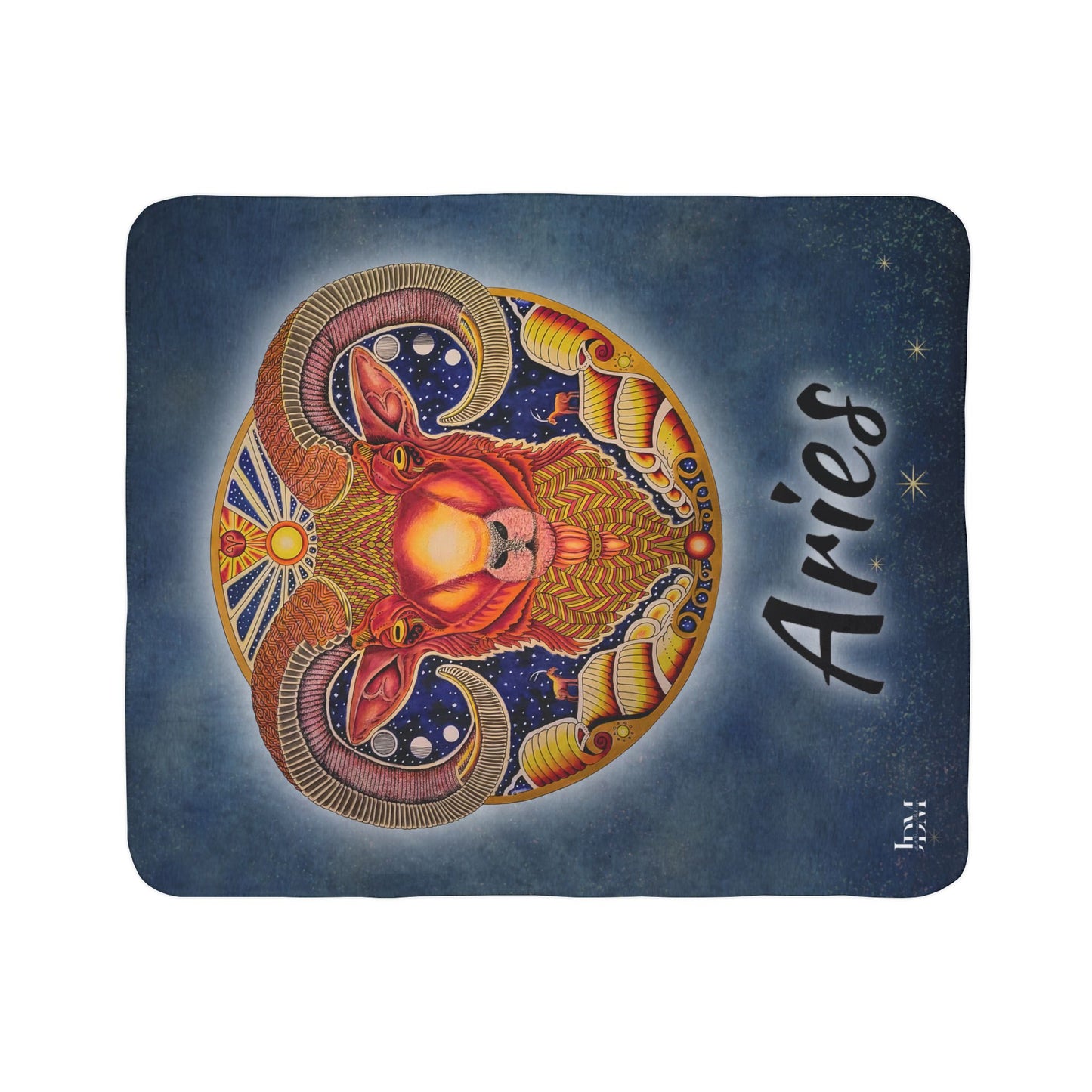 Aries Zodiac Fleece Sherpa Blanket - Hand-Drawn Celestial Design (Non-AI)