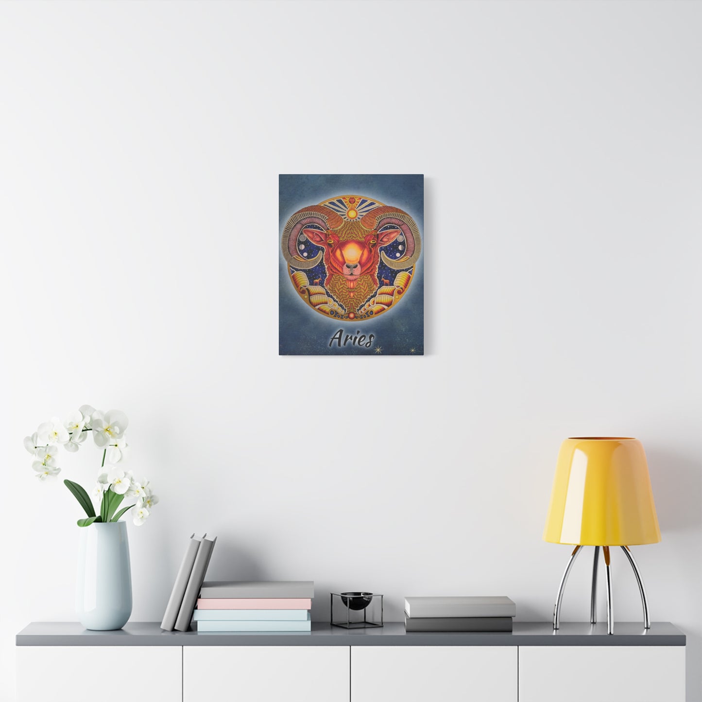 Aries Zodiac Canvas Wall Art - Hand-Drawn Celestial Design (Non-AI)