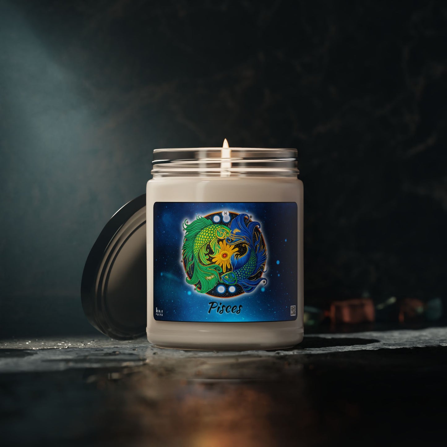 Pisces Zodiac Soy Candle 9oz - Hand-Drawn Celestial Design (Non-AI)