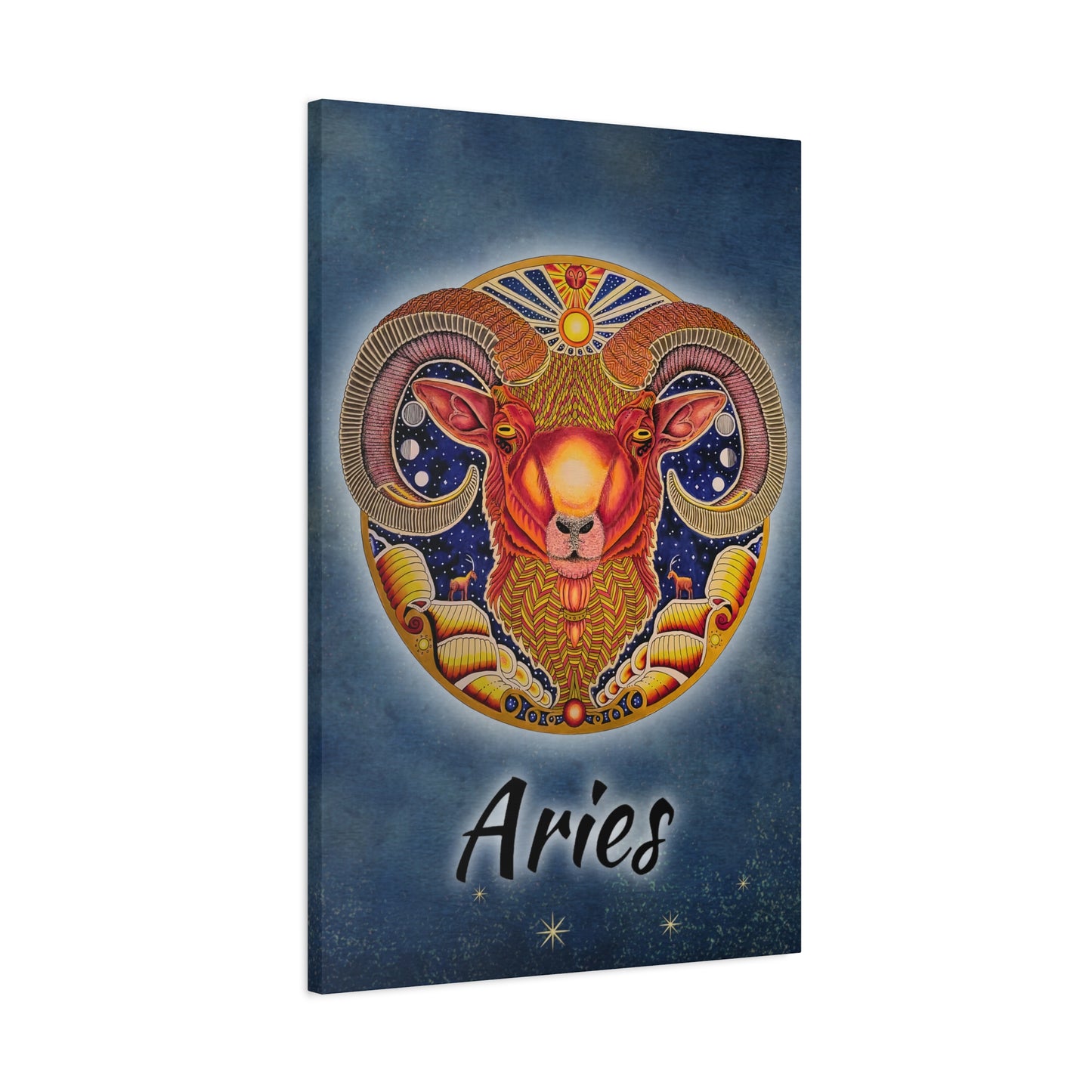 Aries Zodiac Canvas Wall Art - Hand-Drawn Celestial Design (Non-AI)