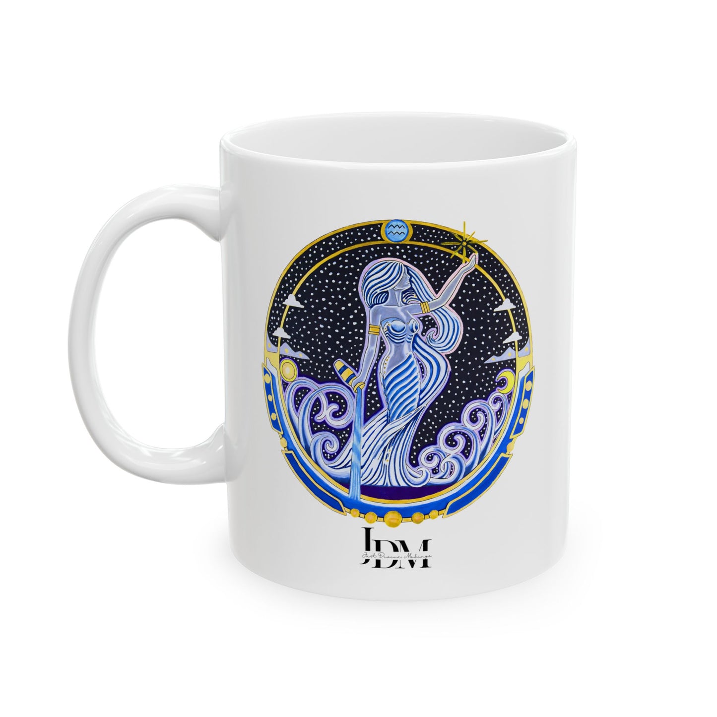 Aquarius Zodiac Mug – Hand-Drawn Celestial Design (Non-AI)