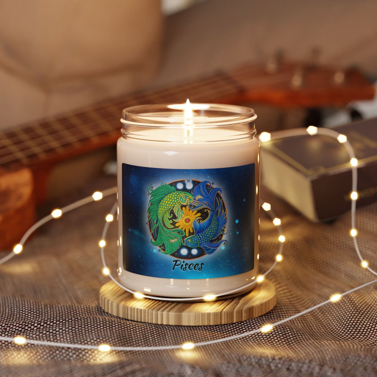 Pisces Zodiac Soy Candle 9oz - Hand-Drawn Celestial Design (Non-AI)