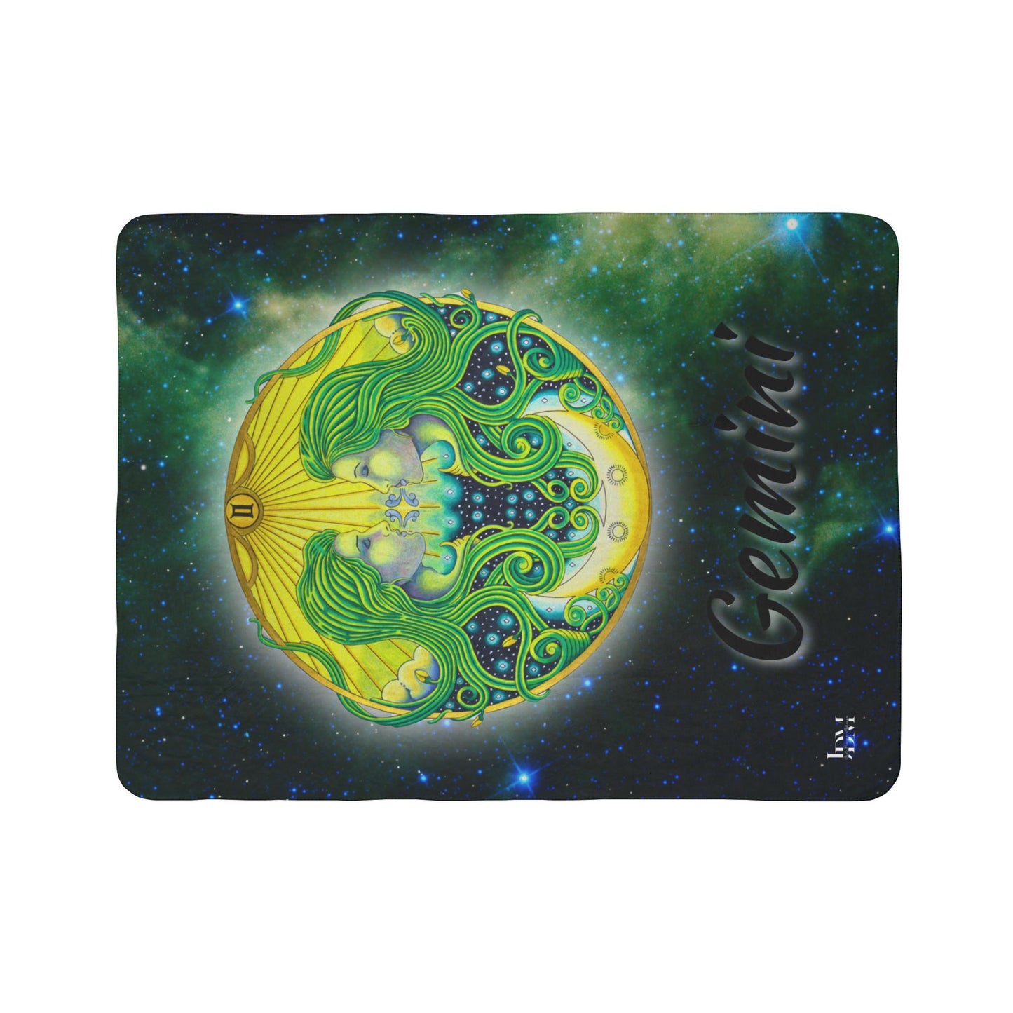 Gemini Zodiac Fleece Sherpa Blanket - Hand-Drawn Celestial Design (Non-AI)